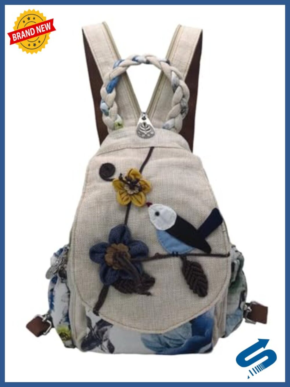 Women's Boho Cotton Hemp Backpack - 3D Embroidery, 9 Pockets